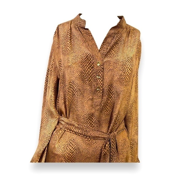 NEW Britt Ryan Silk Animal Print Dress Black Brown Long Sleeve Tie Waist Women S - Picture 4 of 7